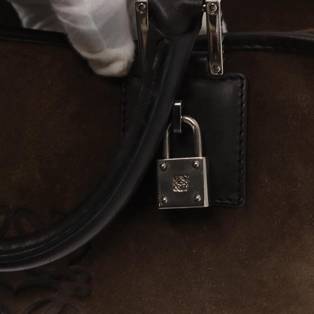 LOEWE Anagram Americana 28 Hand Bag Suede Leather Brown Silver Auth ep12264 - Picture 9 of 16